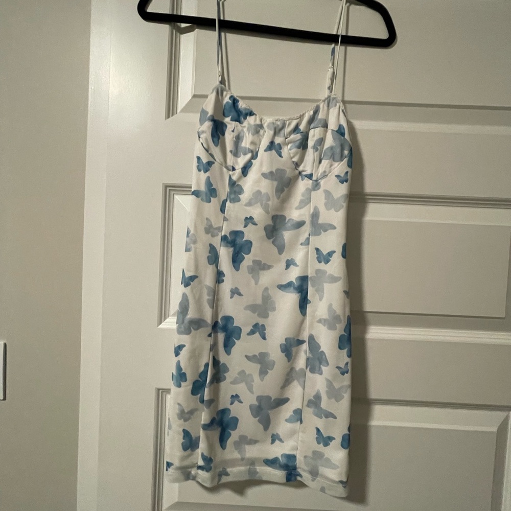 Princess Polly White Dress with Blue Butterfly Print